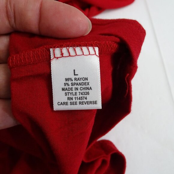 Maurices Red Top Women Size L Short Sleeve Scoop Neck Pleated Neckline - Picture 5 of 9